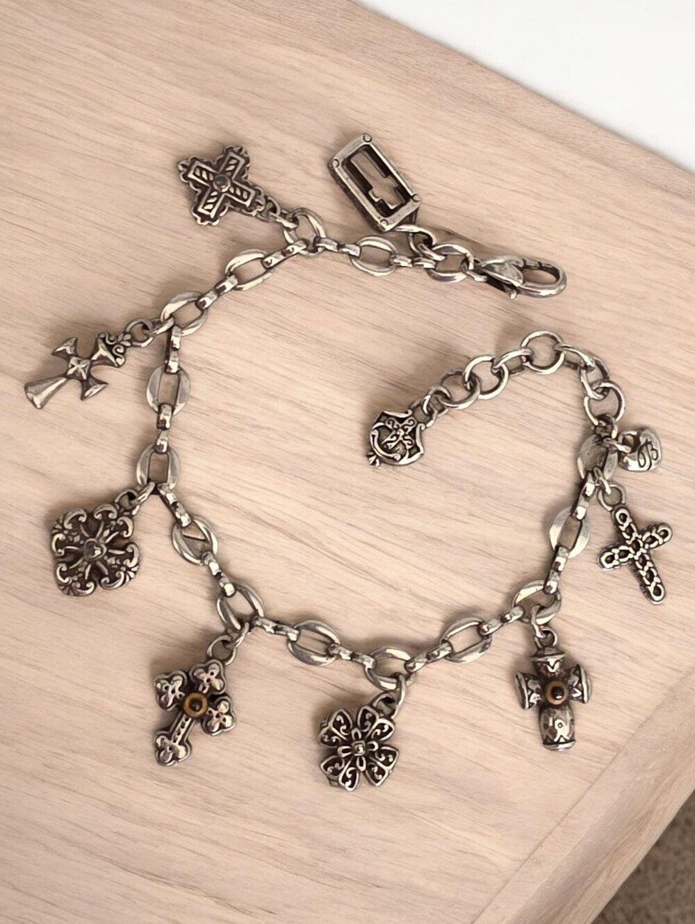 Brighton Eternity Cross Bracelet Dangle Charm Silver Tone Religious Christian